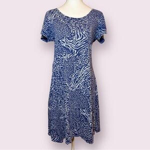 Fresh Produce Mixed Animal Print T-Shirt Shift Dress Blue White Small/Medium